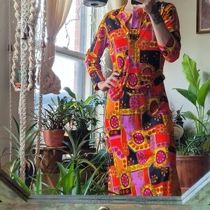 Vintage Perri-Ann house maxi dress colorful print lingerie size small